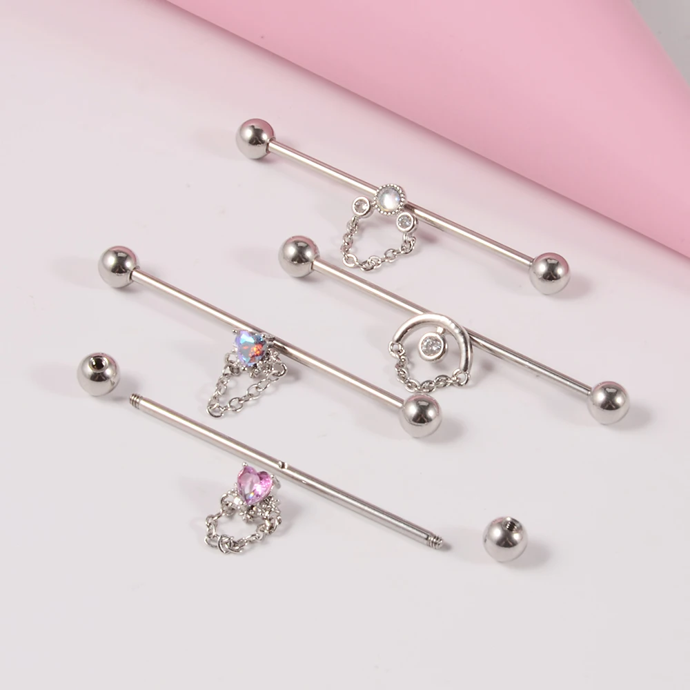 1PC Surgical Steel Zircon Industrial Barbell Cute Animal Long Auricular Bridge Earring Transversal Women Body Piercing Jewelry