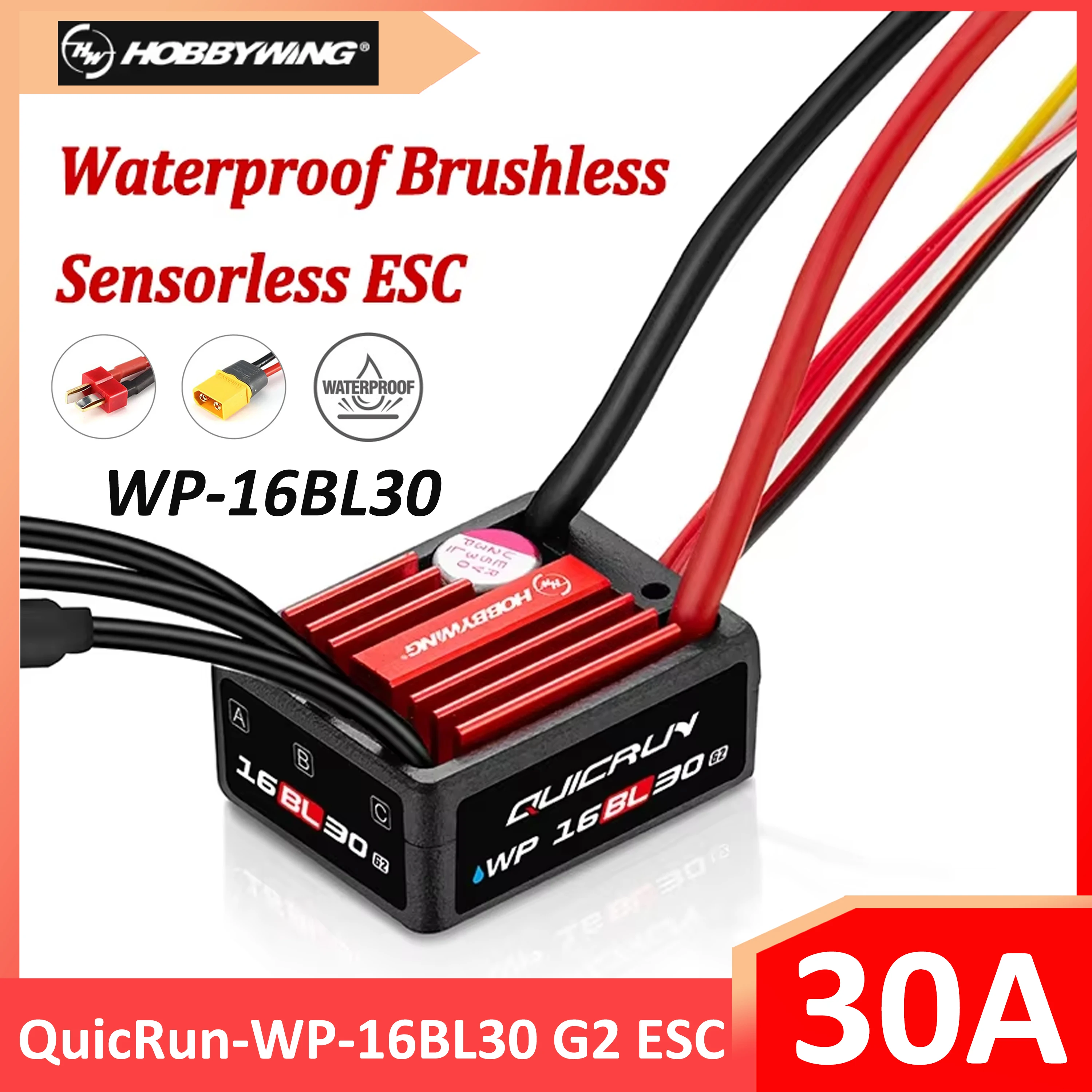 

Hobbywing QuicRun WP 16BL30 G2 30A Waterproof Sensorless Brushless ESC T/XT60/Tamiya for 1/18 1/16 RC Car on-Road Racing Model