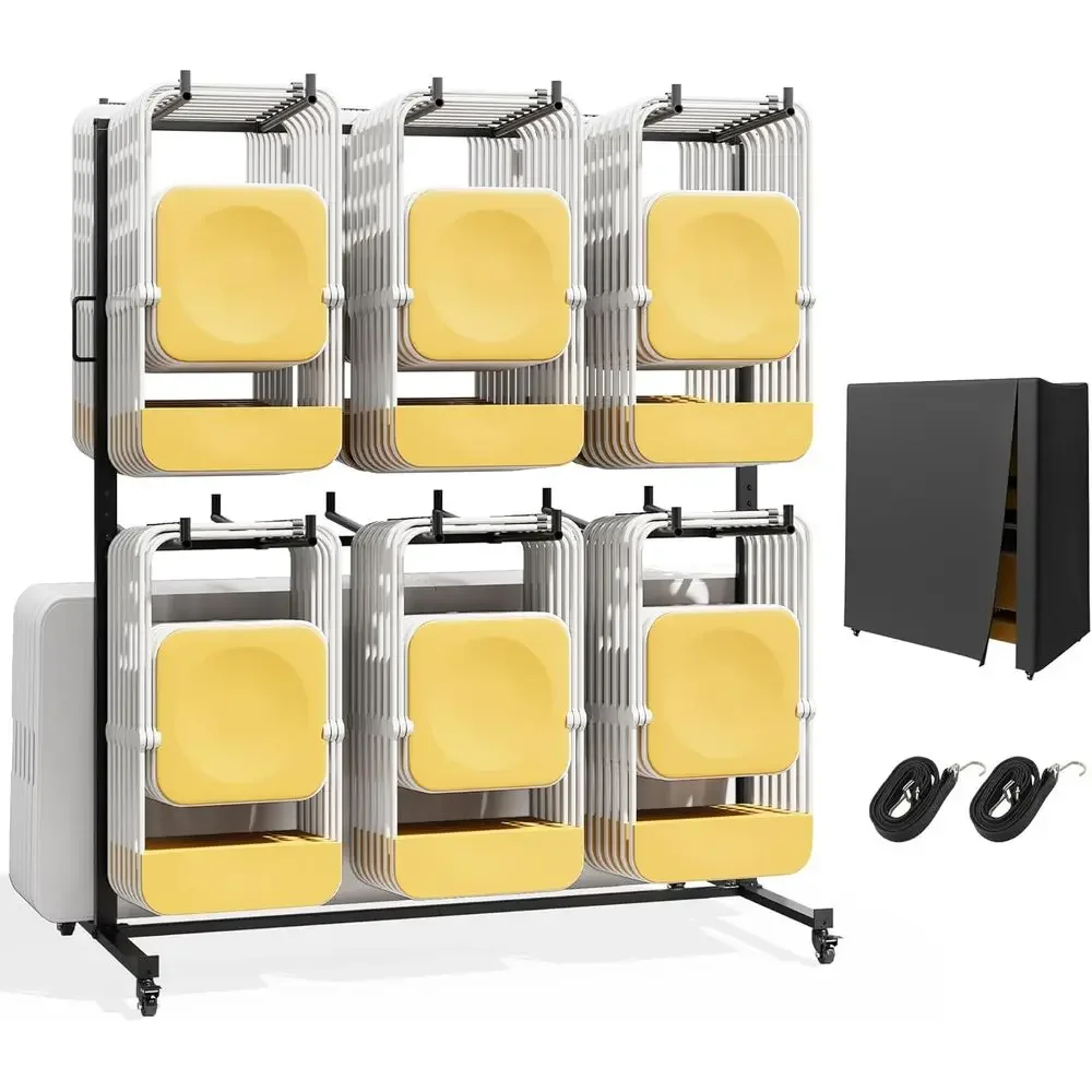 Versatile Chair and Table Rack, Holds 84 Chairs or 12 Tables, Easy Assembly, Wheeled Cart with Dust Cover and Elastic Straps