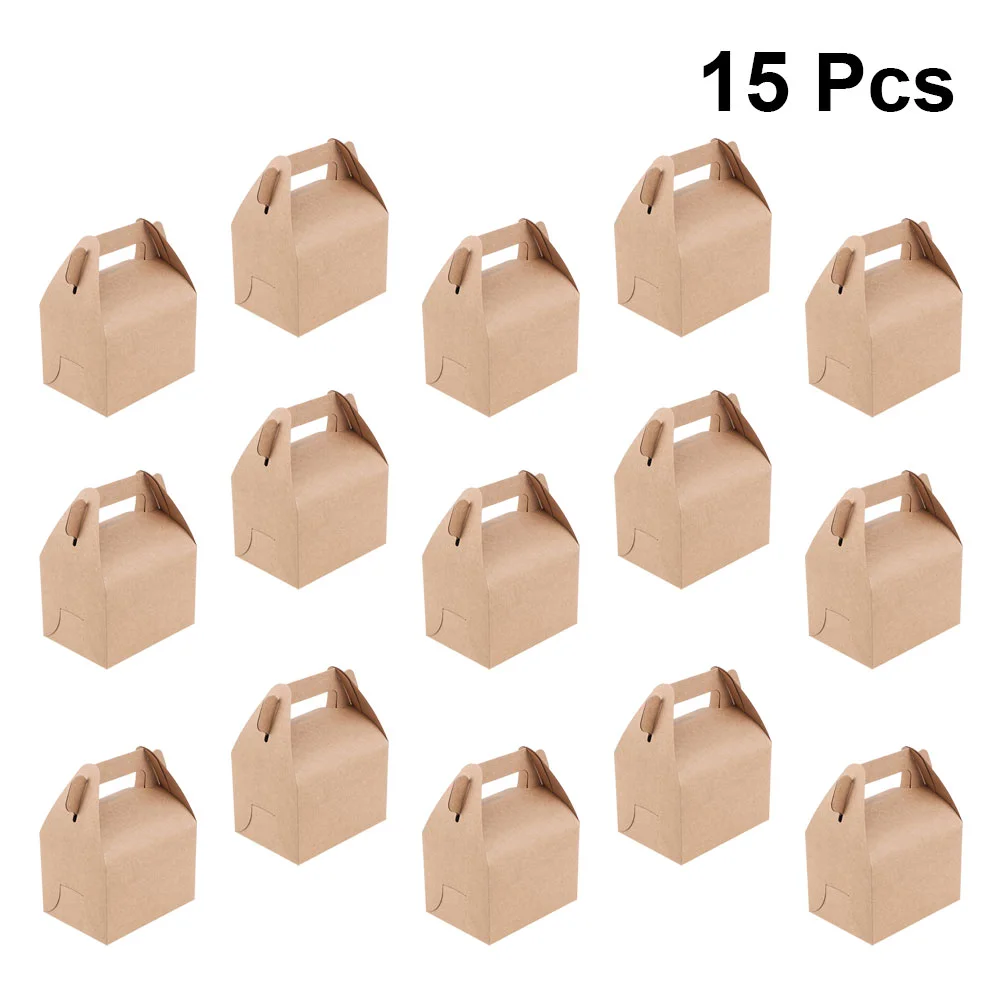 

15 Pcs Candy Box Kraft Paper Foldable Candy Packaging Tote Bags Party Favors Sweet Container for Xmas New Year (Light Brown, Sma