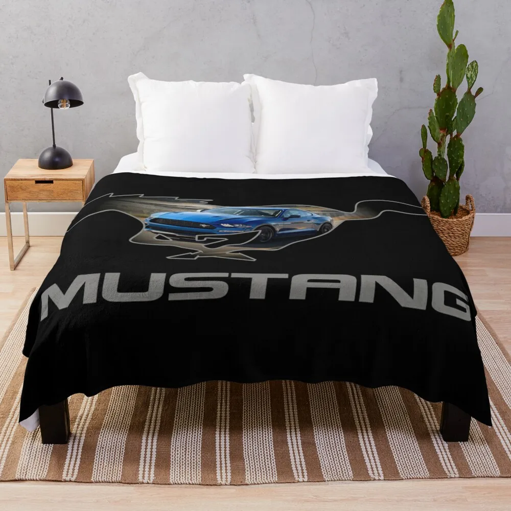 Ford Mustang GT Logo Emblem Design (Blue on Black) Throw Blanket Nap Bed covers Summer Beddings Blankets