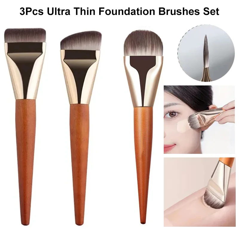 3/2/1pcs Ultra Thin Foundation Brush Soft Hair Thin Face Contour Brush Flat Contour Brush Blending Foundation Cream Makeup Tools