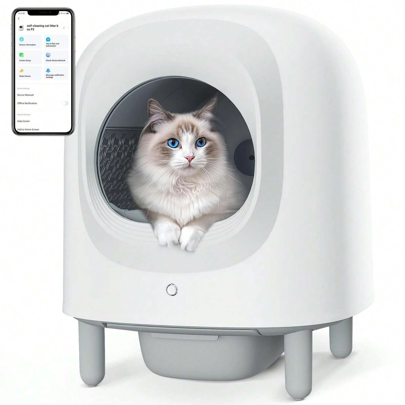 

Petree Automatic Cat Litter Box 56L Large Capacity Self-Cleaning APP Control Easy Clean Features Safety Protection Odor Removal