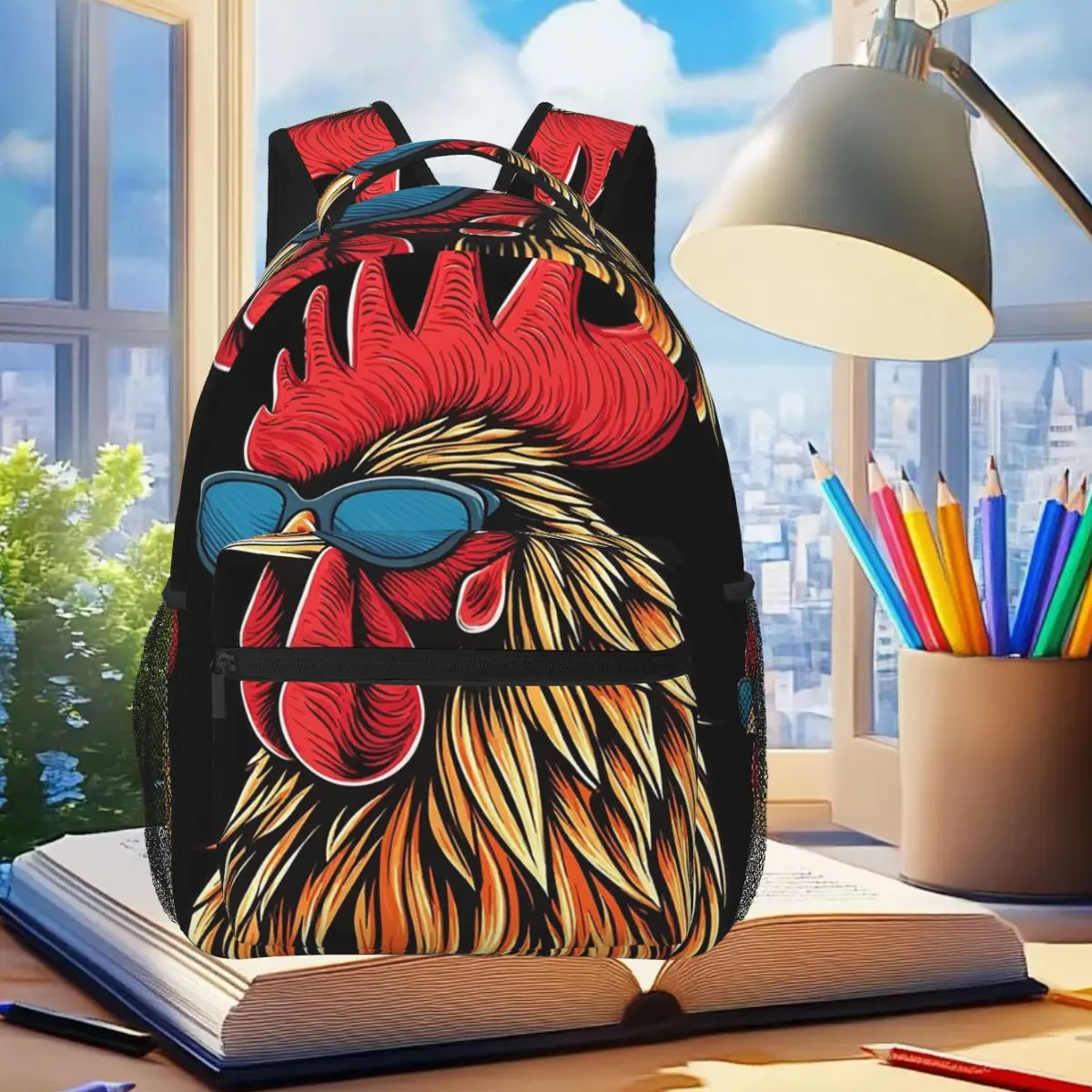 

Rooster And Hen With Sunglasses Backpack Student Boys Girls BookBag Children School Bag Computer Shoulder Bags for Men Women