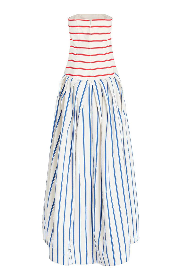 Flaxmaker 2025 Bandeau Striped Print Sling Maxi Dress Summer Off The Shoulder Party Vestidos Femme Holiday Dresses