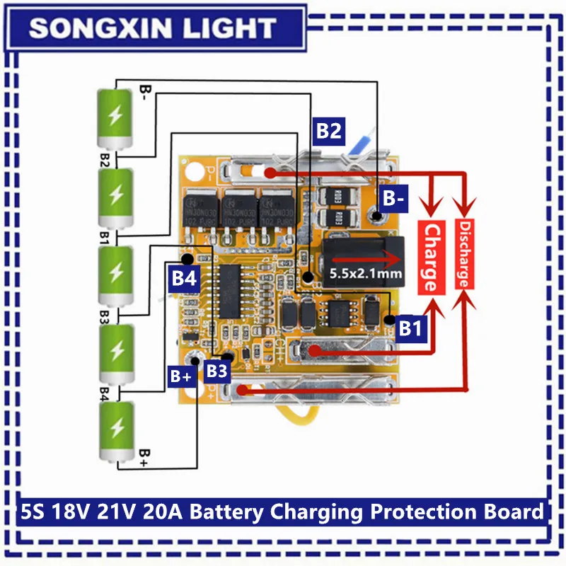 5S 18V 21V 20A Battery Charging Protection Board Li-Ion Lithium Battery Pack Protection Circuit Board BMS Module For Power Tools
