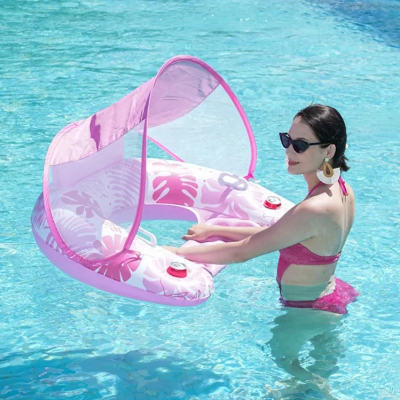 Water Hammock with Removable Sunshade Adult SwimRing Tube Inflatable Lounge Chair Air Mattress For Adult Pool Float Water