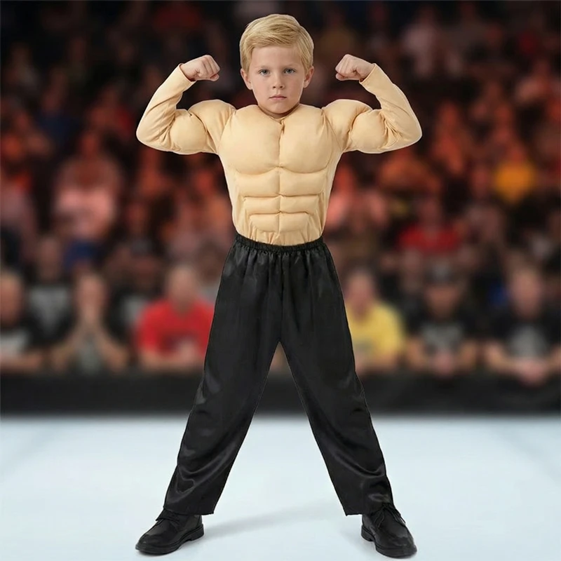 Kinder-Muskelkostüm, fleischfarbenes Schaumstoff-Brusttop, Wrestling-Outfit, Halloween-Verkleidung, Party-Performance-Kleidung für Jungen und Mädchen