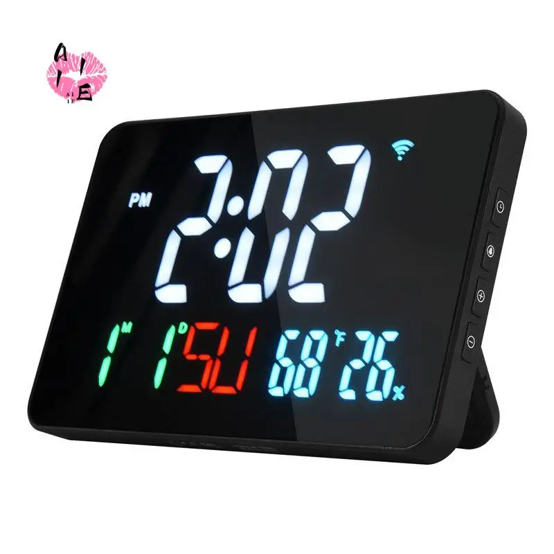 A11E-Digital Clock Alarm Clock Wifi Clock, Extra Large Letters, Temperature And Humidity, Calendar, Week, 4-Level Brightness