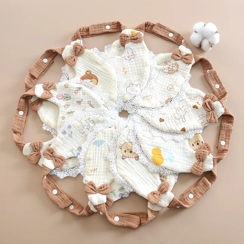 

Lace Bow Drool Bib for Baby Girls Boys Ins Cotton Gauze Bandana Bibs Cartoon Newborn Princess Feeding Bib Teething Necklace