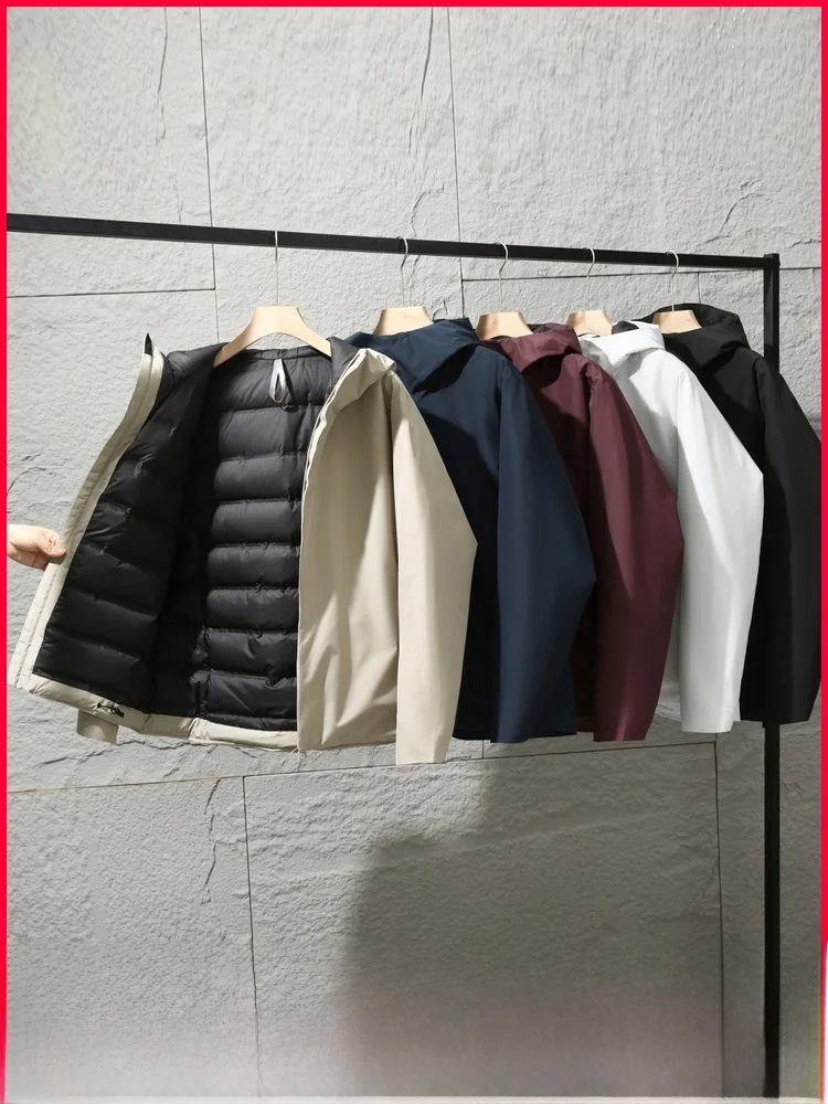 

Busin Series Autumn Winter Thiened Windproof Waterproof Zipper Hooded down Jaet Men's Outdoor Casual Faion Sle