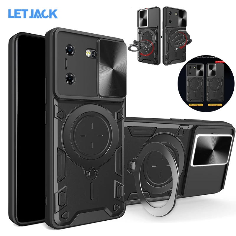 

Armor Shockproof Slide Lens Camera Funda for Tecno Pova 5 6 Neo Pop 9 8 Case Magnetic Ring Holder Cover for Camon 30 Pro Premier