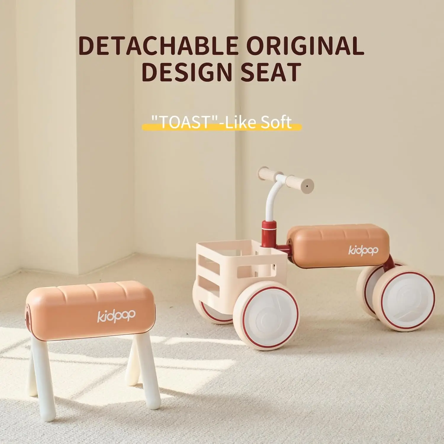 Wózek do chodzenia Toast Baby Walker, konwertowalny w rowerek, z odłączanym siedziskiem, ramą antyprzechylną i koszykiem z materiałów spożywczych, rowerek biegowy dla dzieci w wieku 10-36 miesięcy.