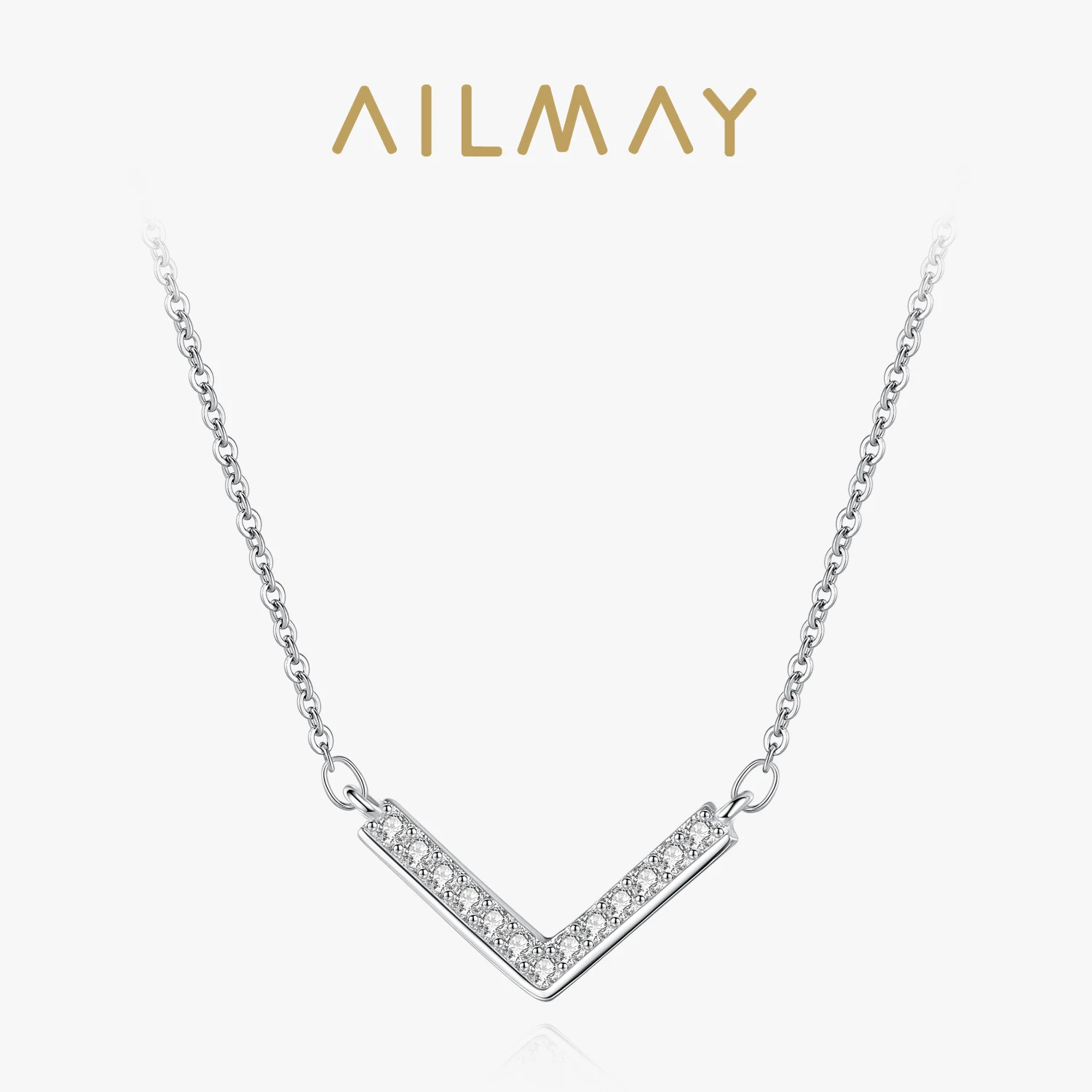 Ailmay Genuine 925 Sterling Silver Exquisite Geometric Shape Pendant Necklace Clear CZ For Women Girls Party Accessories Jewelry