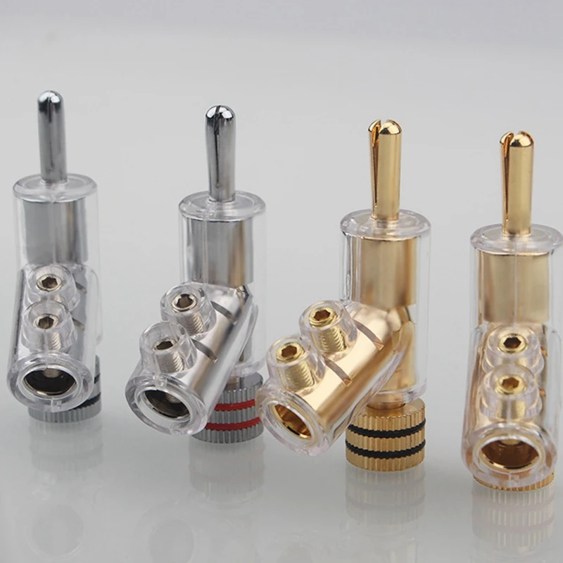 Self-Locking Banana Plug  Hi-End Copper Speaker Terminal Connector Audio Amplifier Y-Shaped Adapter 1Pair