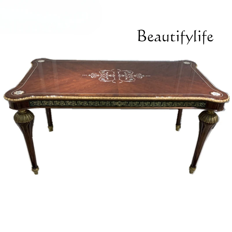 1.55 mahogany heart solid wood dining table small apartment eating table villa mansion western dining table inlaid shell