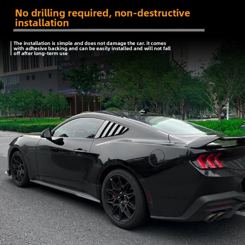 Sporty Rear Quarter Window Louvers for 2024+ Ford Mustang MK7 Car Window Blinds Shades Blackout Covers Sticker Exterior
