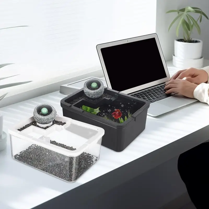 

Small Fish Tank Landscape Tank For Turtles Desktop Hydroponic Aquariums With USB Pump & Light For Bedroom Desktop Jellyfish