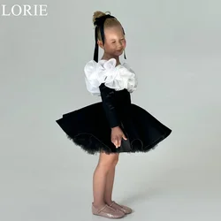 LORIE Elegant Black Velvet Flower Girl Dresses A-Line Off Shoulder 3D Flowers Wedding Party Dress Short Birthday Dress Customize
