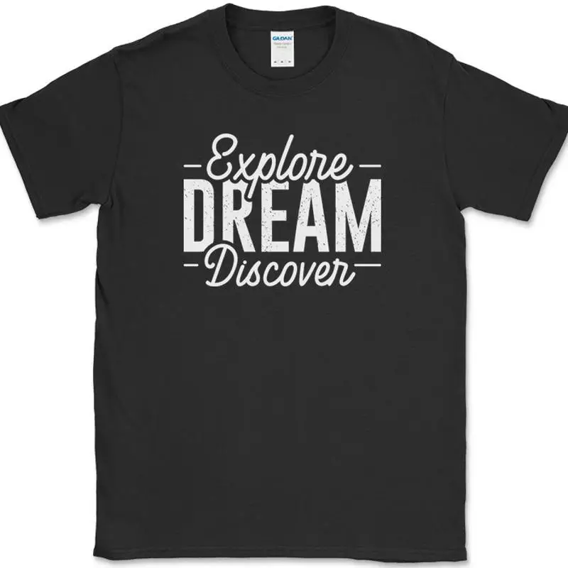 

Explore Dream Discover T-Shirt Funny Adventure Camping Hiking Text Tee