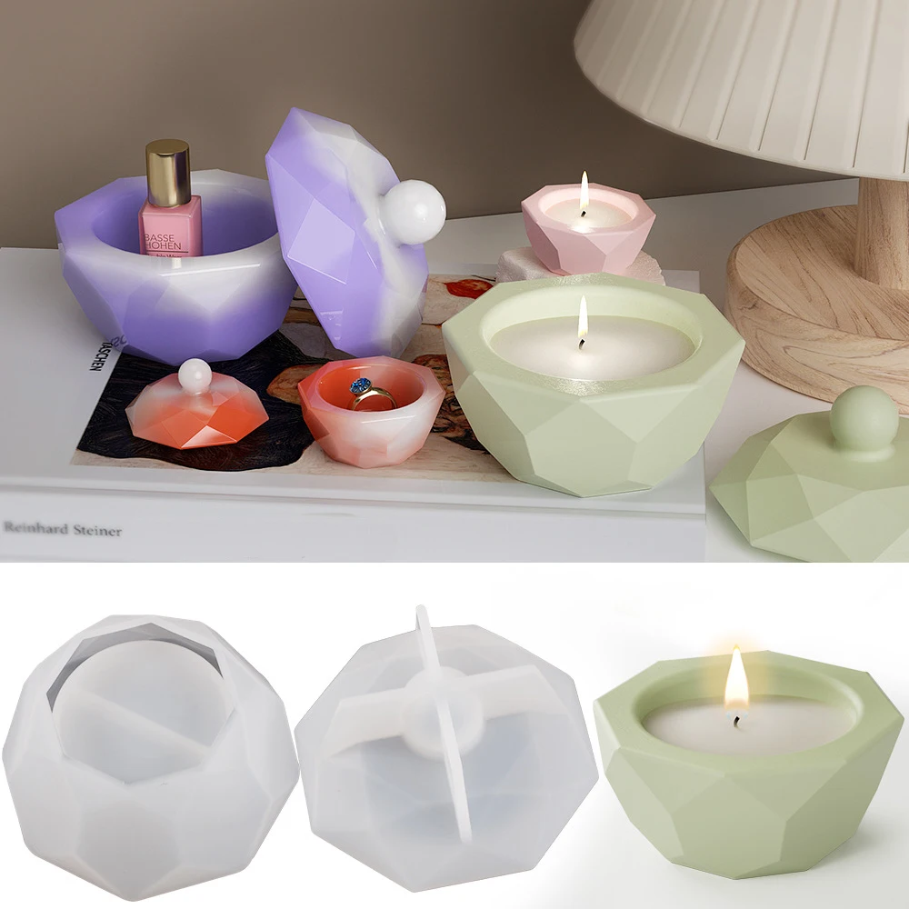 Octagonal Diamond Shaped Gypsum Candle Cup Decoration Silicone Mold Home Decoration Storage Decoration Crafts