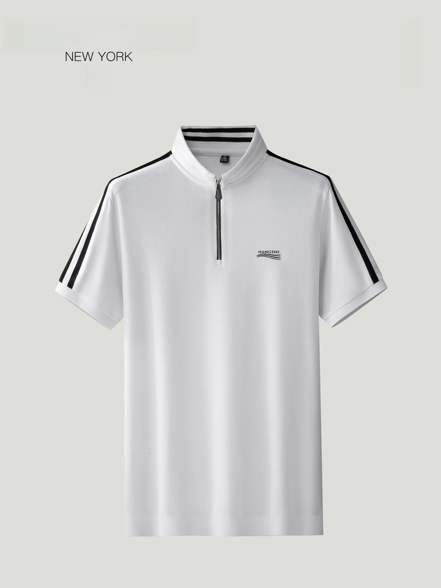 

THOM BEAUN Men's Silk-Matted Cotton irt Summer New Sle Breathable Stand Collar T-irt ort Sve round Hem