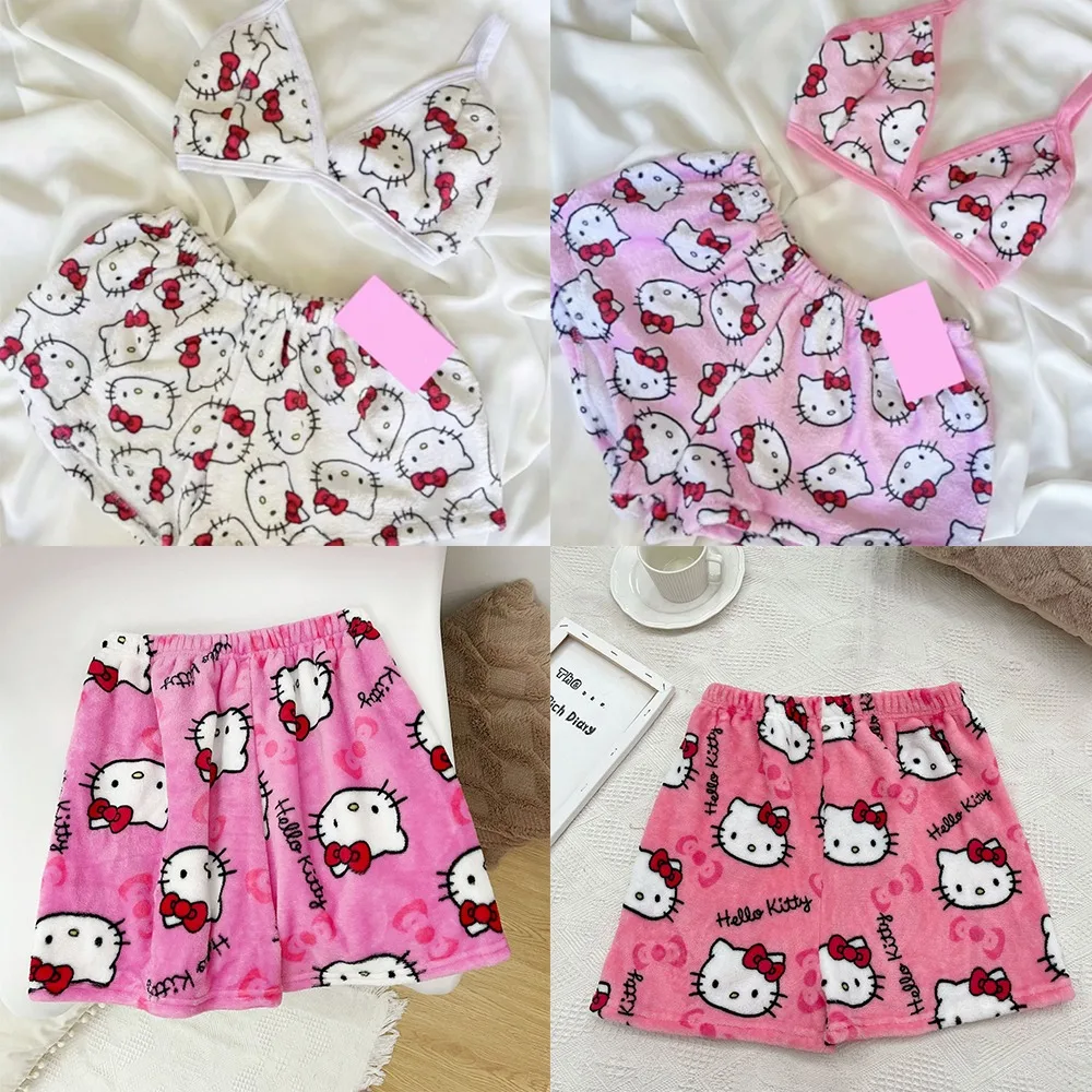 

Miniso Sanrio Kawaii Hello Kitty Y2K Casual Home Fury TwOPiece Set Kawaii Women's Pink Bikini Set Cute BikiniBeach Swimming Gift