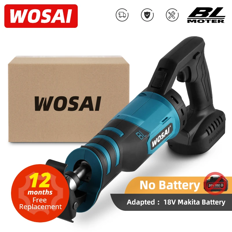 WOSAI 20V Brushless เลื่อยลูกสูบปรับ3ทิศทางโหมดตัดเลื่อยไฟฟ้า18V Makita แบตเตอรี่ลิเธียม