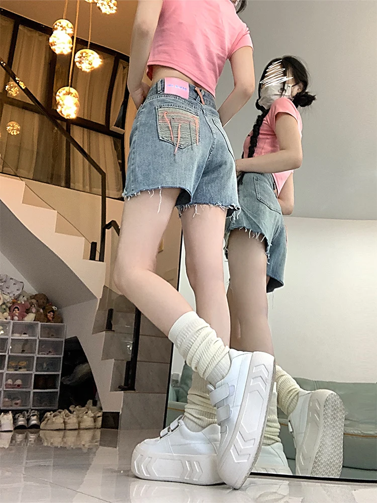 High Waist A-Line Denim orts Women's Summer Slim Fit Embroidery Fringe Design Casual Pants plus Size for plus Size Girls