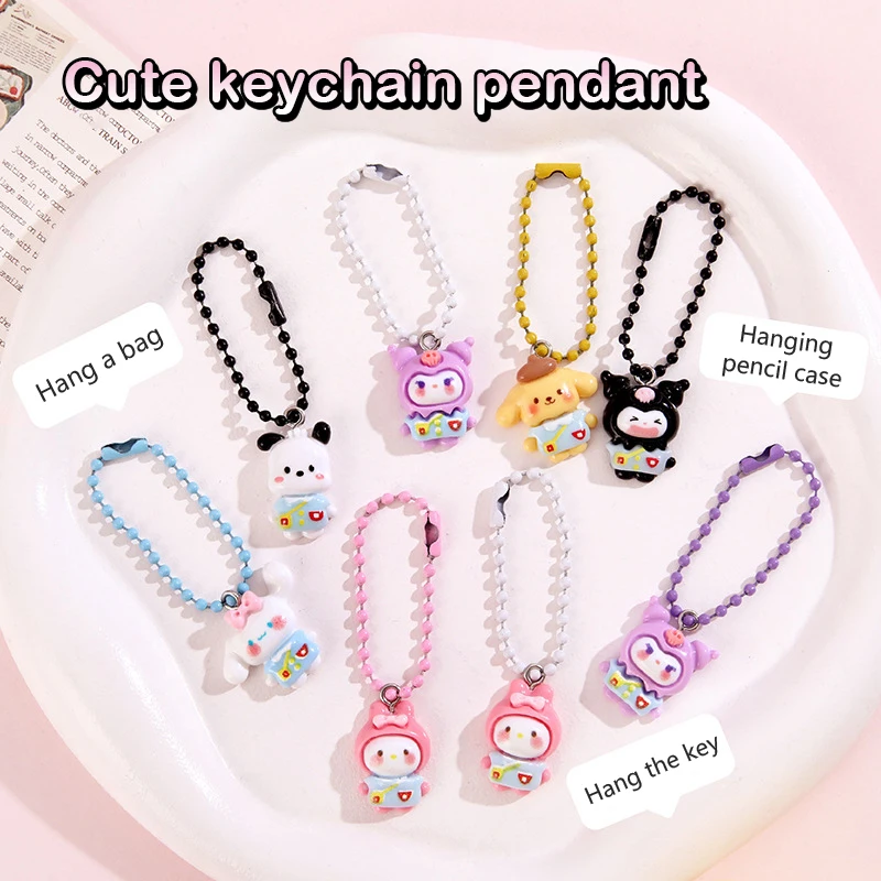 Sanrio Cartoon Kuromi Cinnamoroll Phone Lanyard For Women Girls Cute Beaded Keychain Phone Strap Pendant Bag Decoration Gifts