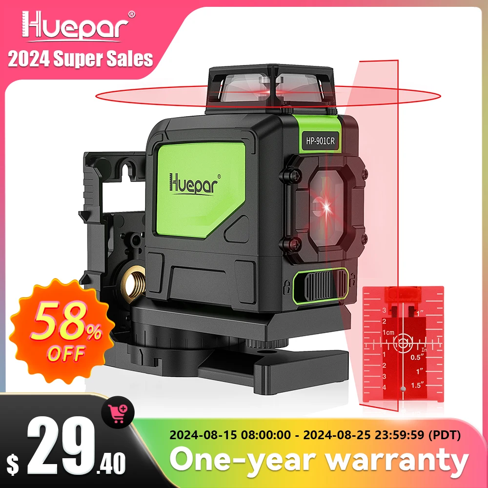 

Huepar 5 Lines 901CR Laser Level Red Beam Vertical Horizontal Lasers 360 Rotary Self-leveling Professional Leveling Tool