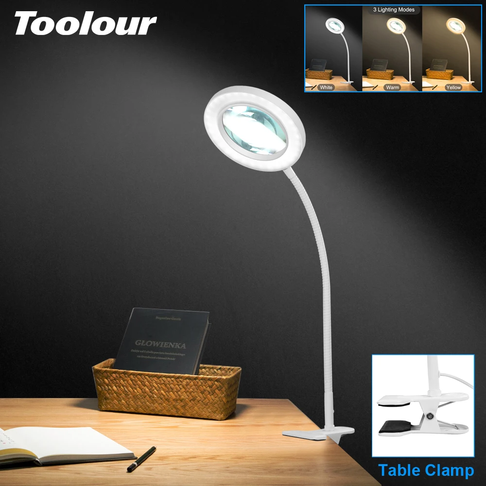 Toolour-lâmpada Lupa Led Leitura e Soldagem Lente Grande Lupa Braçadeira de Mesa Iluminação Ferramenta de Iluminação 5x