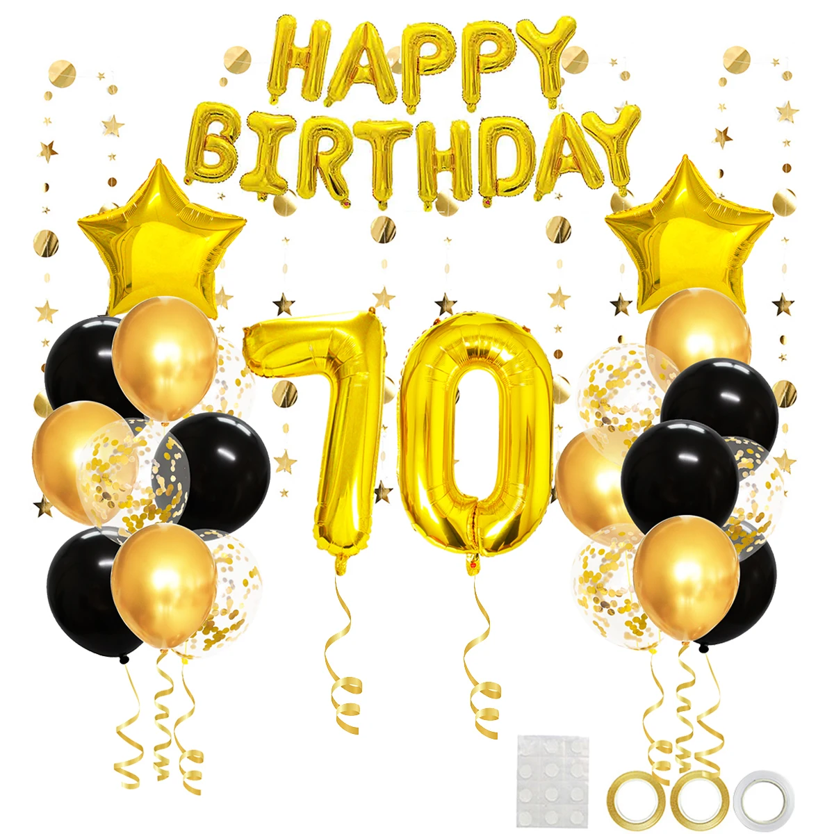 41pcs Gold Black Mixed Balloons 70th Birthday Party Decorations 70 Years Old Man Woman Birthday Decor