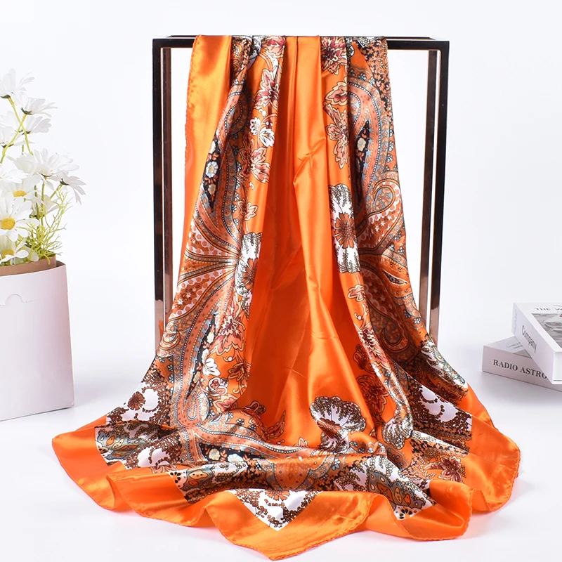 Spring New Versatile Cashew 90 Big Square Scarf Silk Scarf Wholesale Classic Vintage Print Scarf