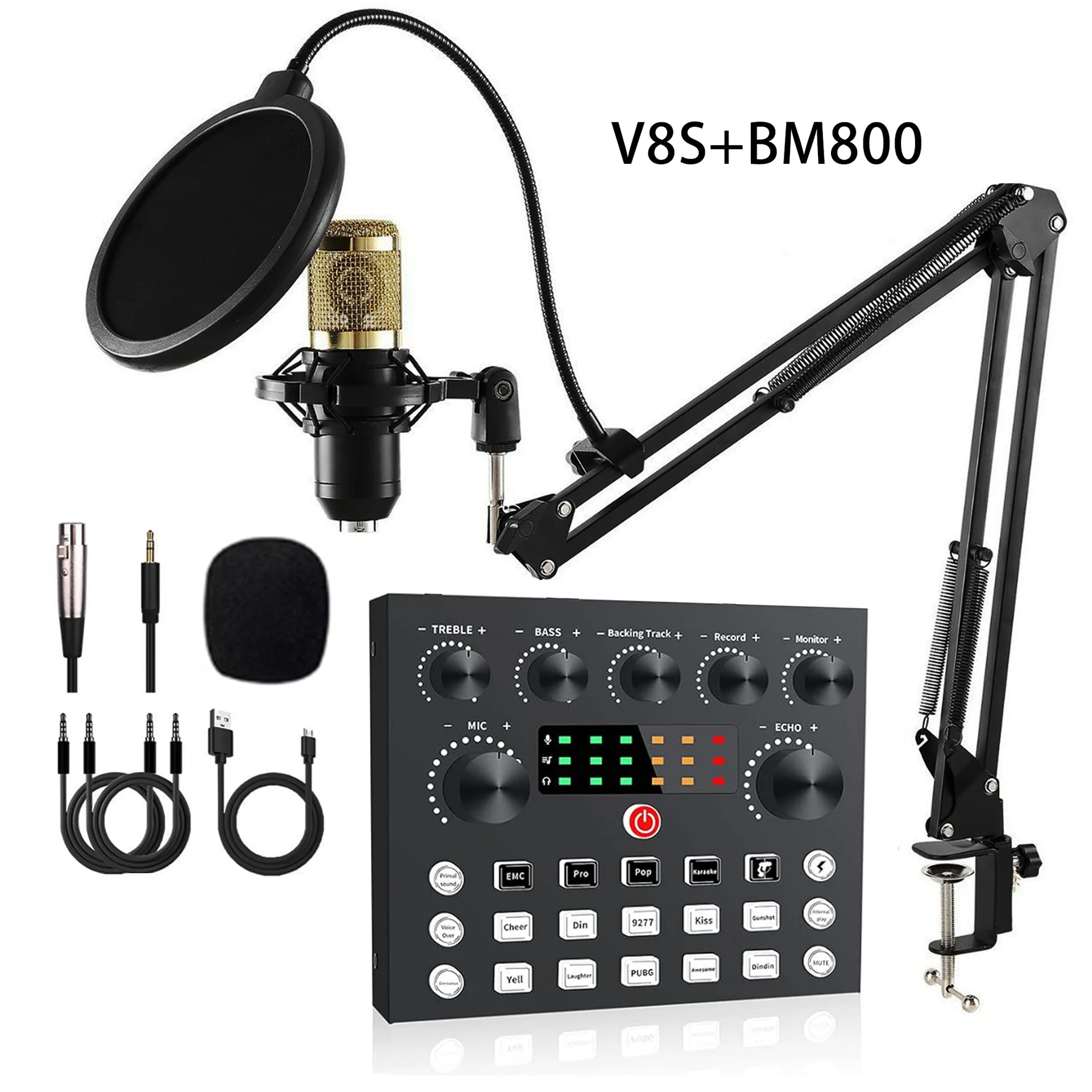 V8S Microphone Kit Sound Card Microphone Set MaonoCaster Audio Interface with Mic for PC\Phone,Live Streaming,Recording,Youtube