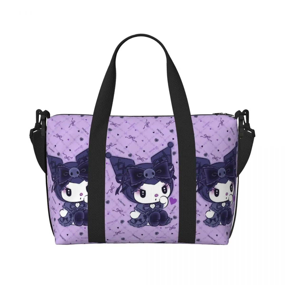 

Custom Kawaii Kuromi Pattern Tote Bag for Women Large Capacity Fashion Film Gym Beach Travel Bags