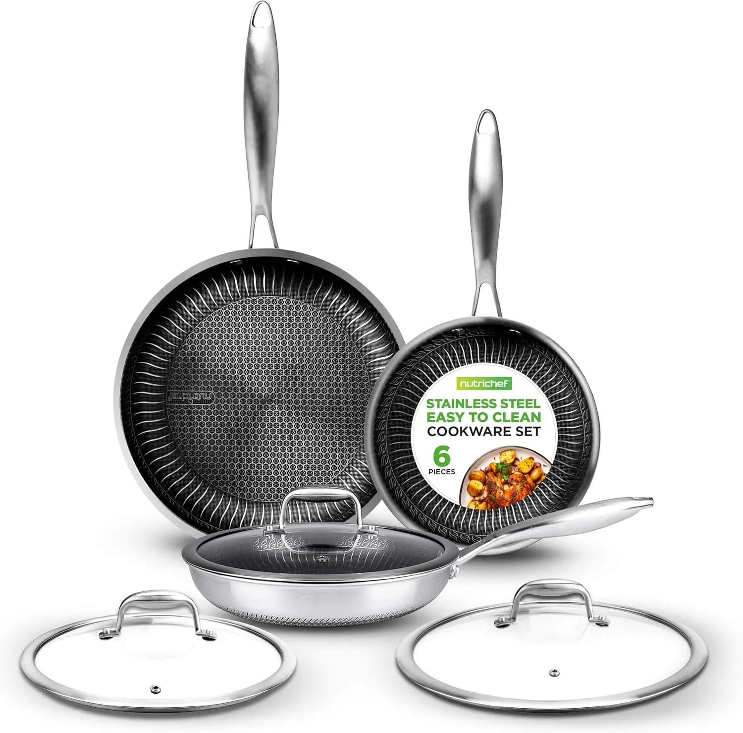 6-Piece Tri-Ply Stainless Steel Frying Pan Set – 8