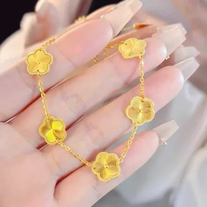 

Gold 24k Five Flower Grass Bracelet Womens Light Luxury Bracelet Laser Shooter Ornament 999 Real Gold Jewelry