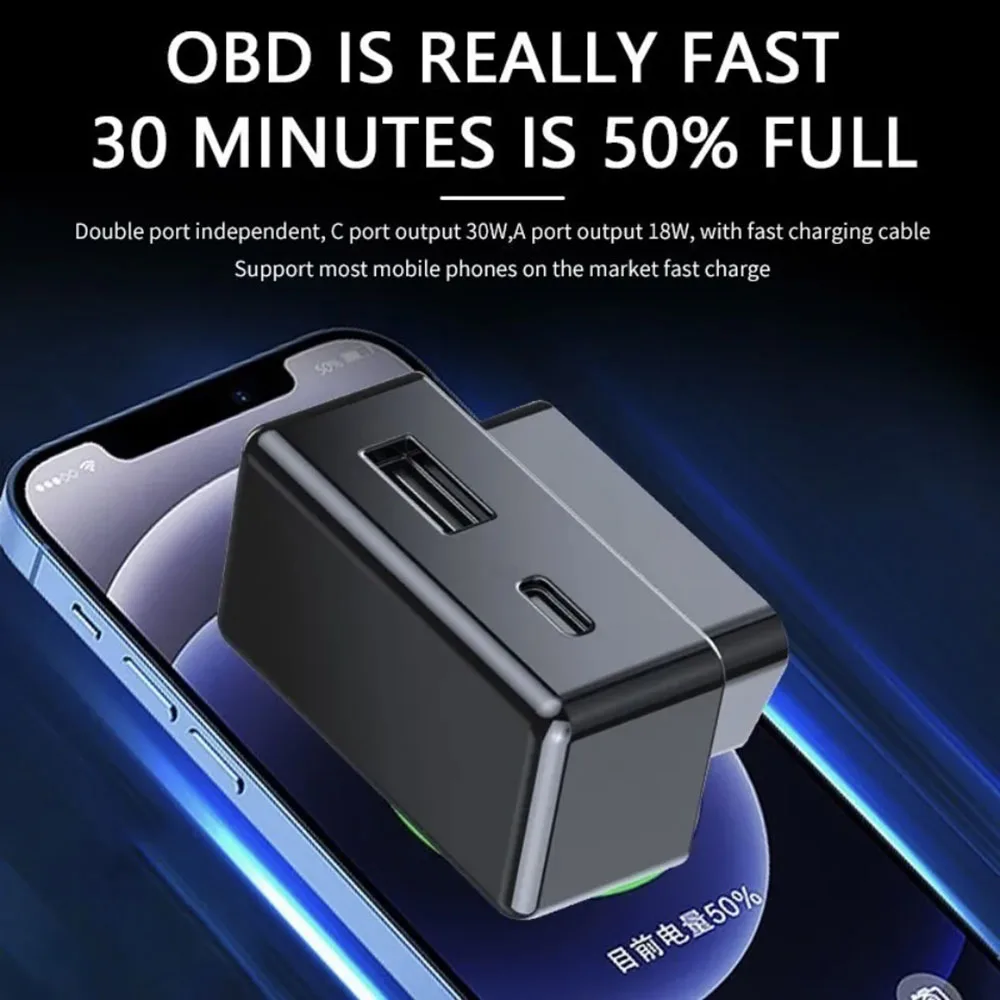 Car OBD Adapter Charger For Tesla All Model 3 Y obd2 USB Type-C Ports Extender 48W Splitter Phone PD Fast Charging Accessories