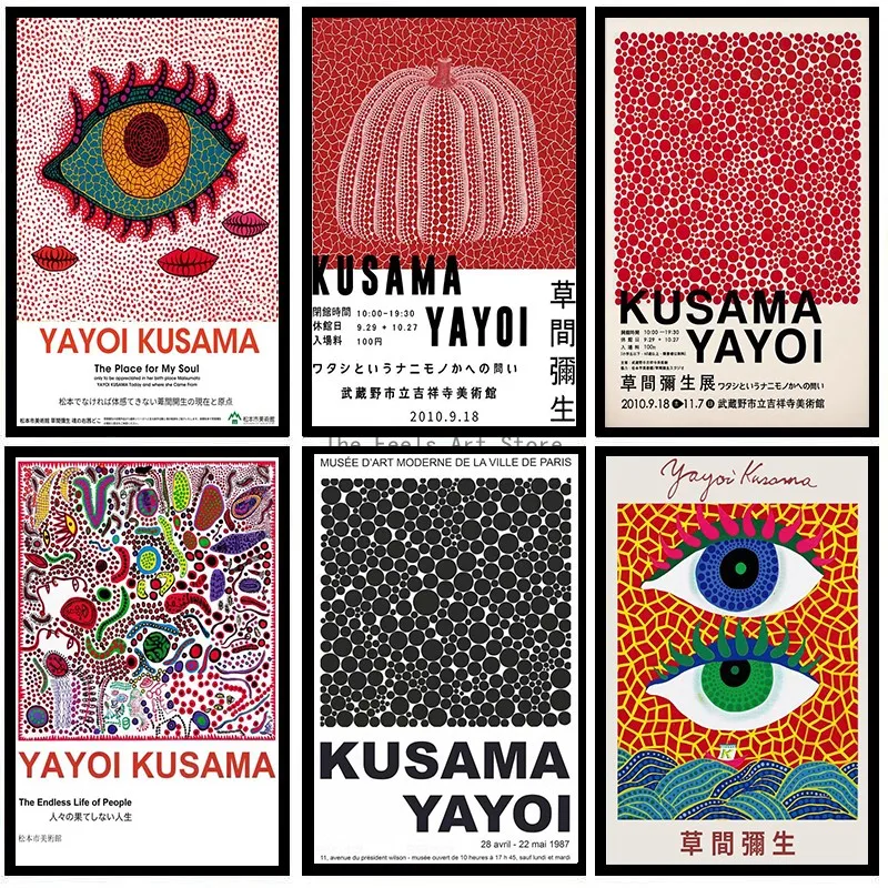 Yayoi Kusama Exhibition Museum Popular Art Canvas Paintings Poster and Print Wall Art Picture for Living Room Decoration Cuadros