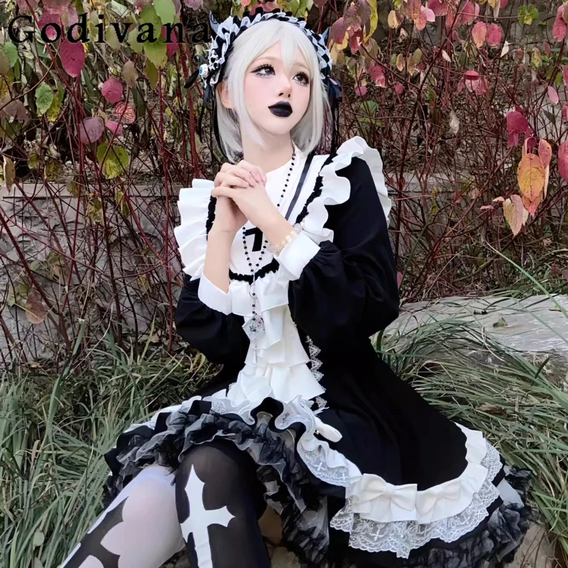 Halloween estilo gótico lolita vestido curto feminino preto lolita bonito inchado vestido de princesa feminino japonês cosplay vestido de empregada
