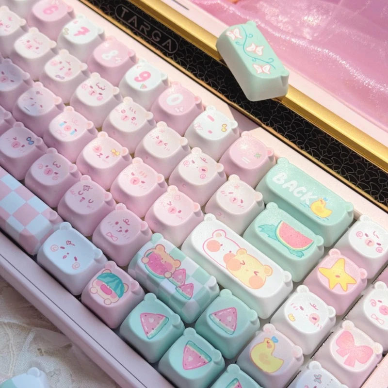 MiFuny Kawaii Pink Bear Head Keycaps  Expression  EAO PBT for Diy Alice Layout Mechanical Keyboard Cartoon Cute Bear Diy Keycap