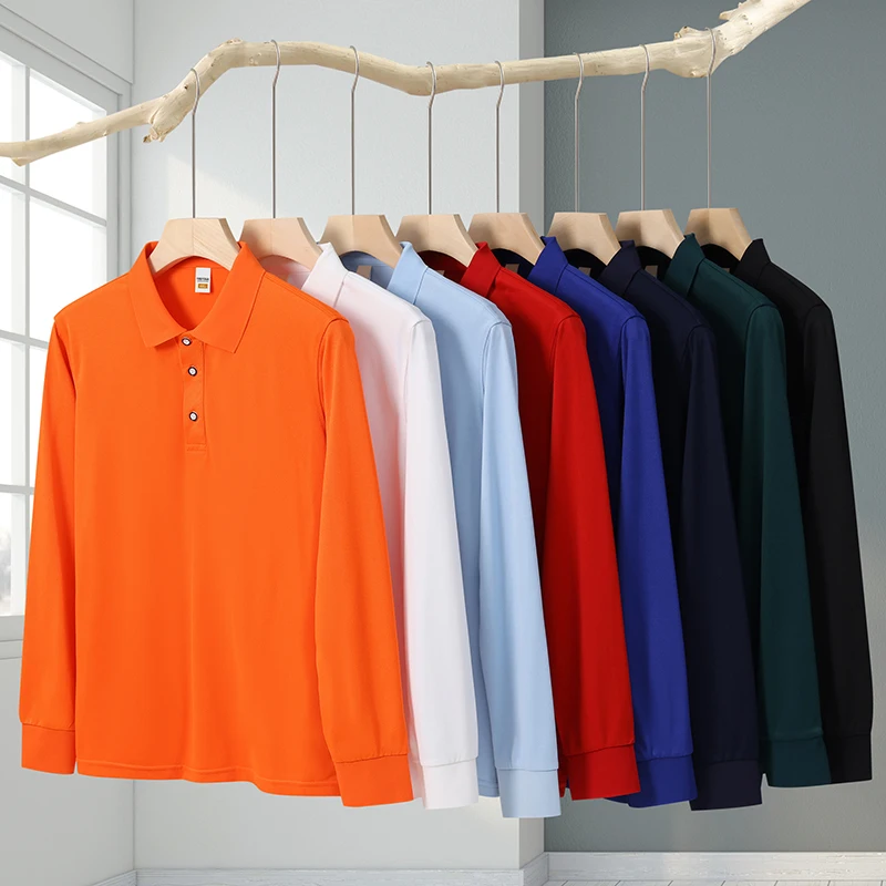 

2025 New Men's and Women's POLO Shirts Solid Color Business Autumn and Winter Long-sleeved Lapel Tops Trendy Casual Work Clothes