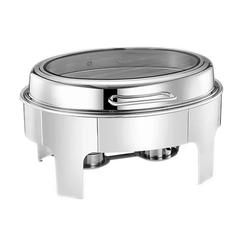 9L Oval Chafing Dish with Removable Hydraulic Lid Stainless Steel Buffet Warmer for Self Service Catering Restaurant