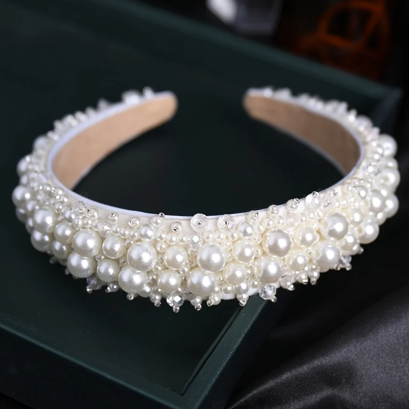 Silver Color Pearl Hairband Headband Tiara Women Korea Elegant Hair Hoop Ornament Bridal Wedding Hair Accessories Jewelry Band