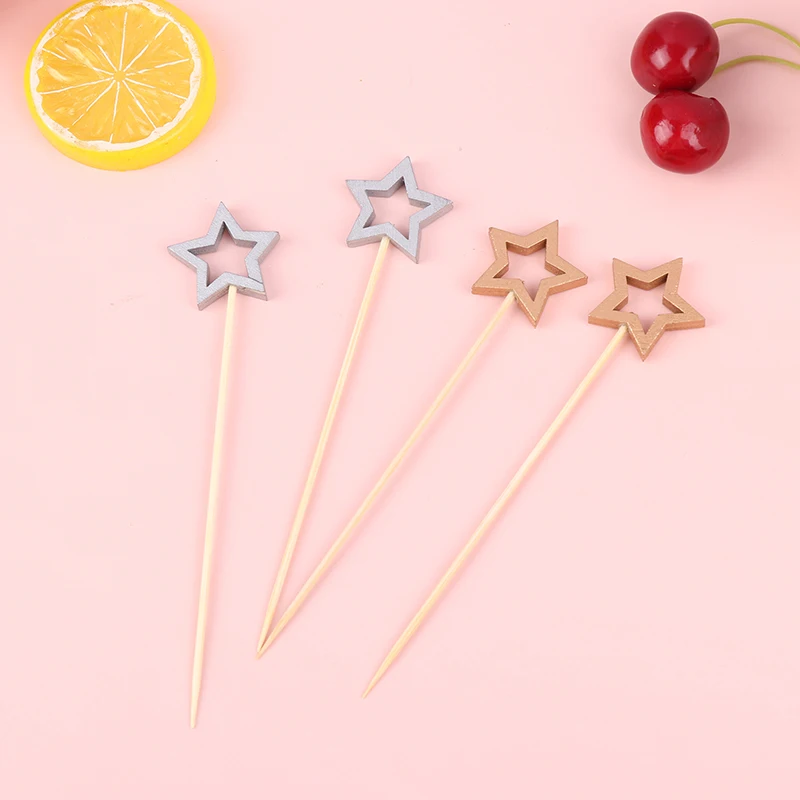 50/100Pcs Star Shape Bamboo Skewers Food Cocktail Picks Buffet Fruit Cupcake Fork Sticks Party Table Decoration Supplies 12/14cm