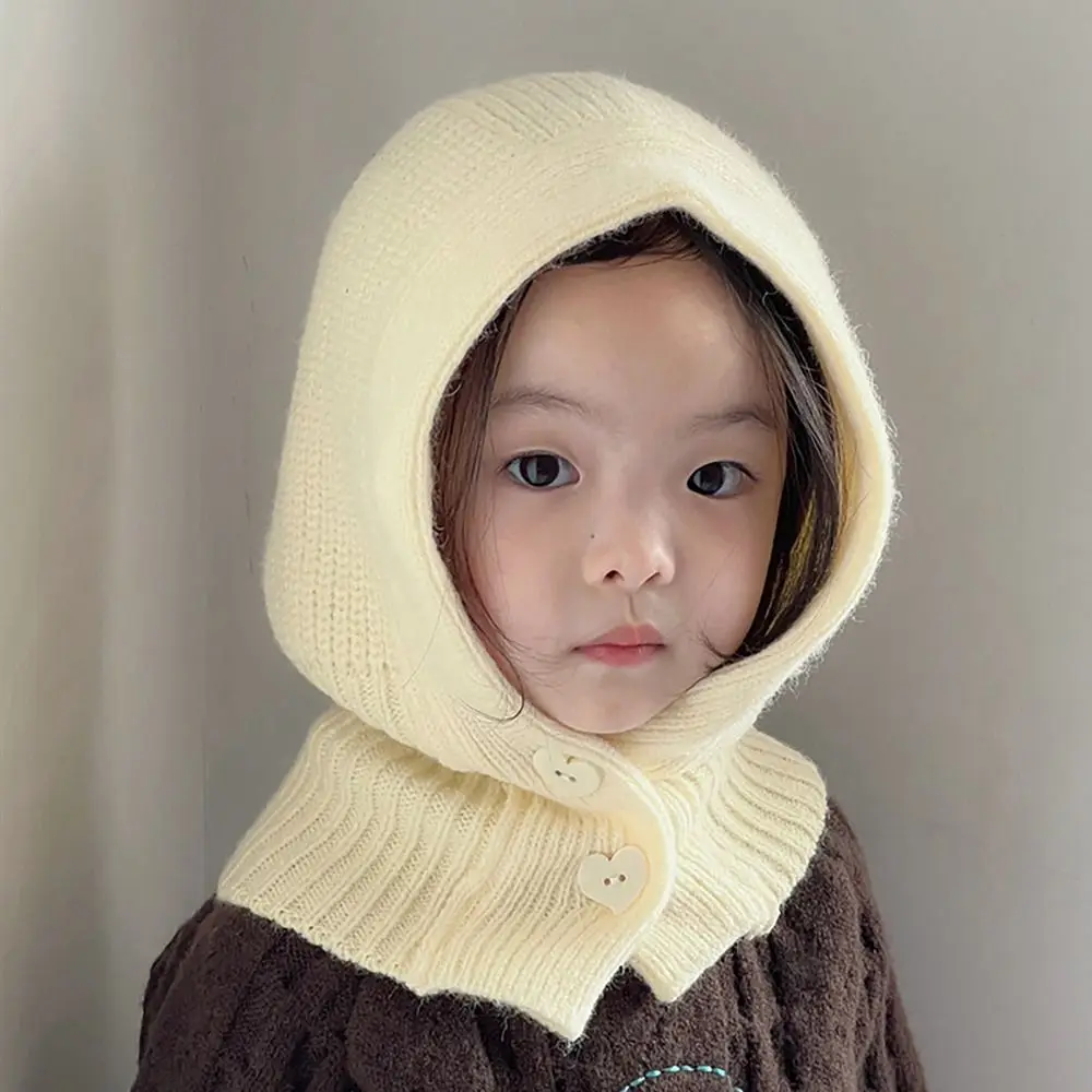 솔리드 컬러 모직 니트 어린이 모자 겨울 따뜻한 원피스 귀 보호 모자 소년 소녀를위한 한국 스타일 목도리 모자