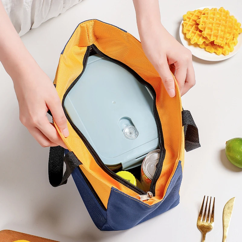 New Portable Oxford Cloth Lunch Bag Color-blocking Insulation Lunch Bags Aluminum Foil Thickened Waterproof Lunch Box Lunch Bag