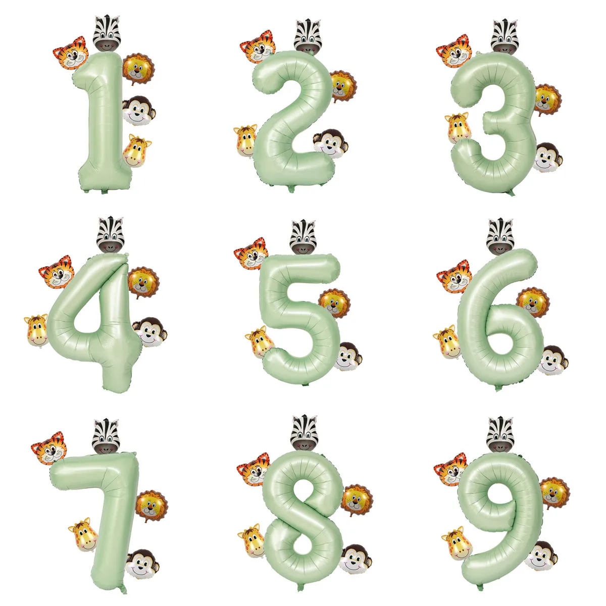 Numero verde oliva da 32 pollici con Mini palloncino dinosauro tigre leone palloncini Foil animali per bambini compleanno Baby Shower Party Decor