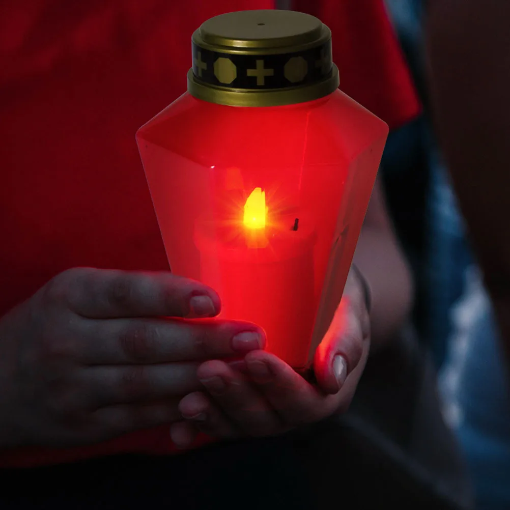 

2pcs Led Graveyard Light Outdoor Lights Operated Flameless Candles For Church Prayer Table Yard Garden Decor